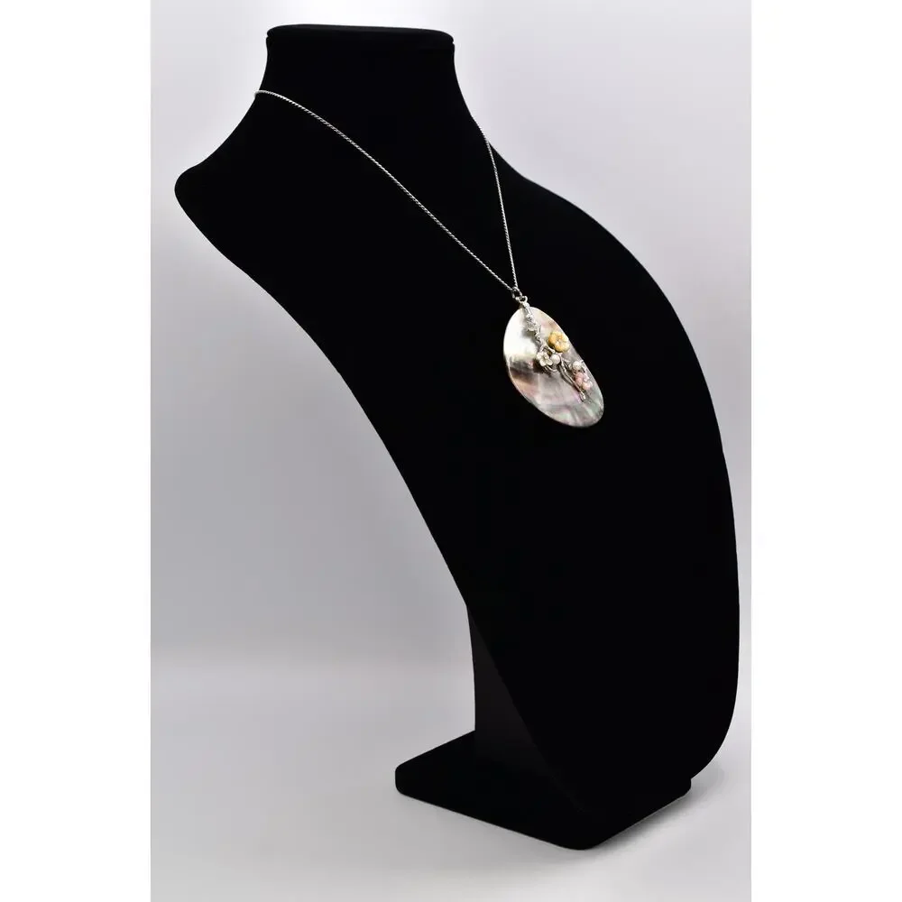 Vintage Abalone Shell Pendant on Brighton Chain Floral Mother Pearl AS IS BinBD
